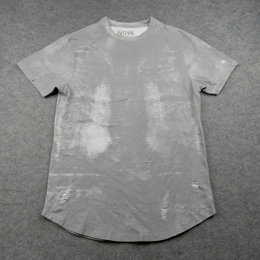 Nova Industries Shirt Mens Medium Gray Distressed Longline Tee Tagless Stretch